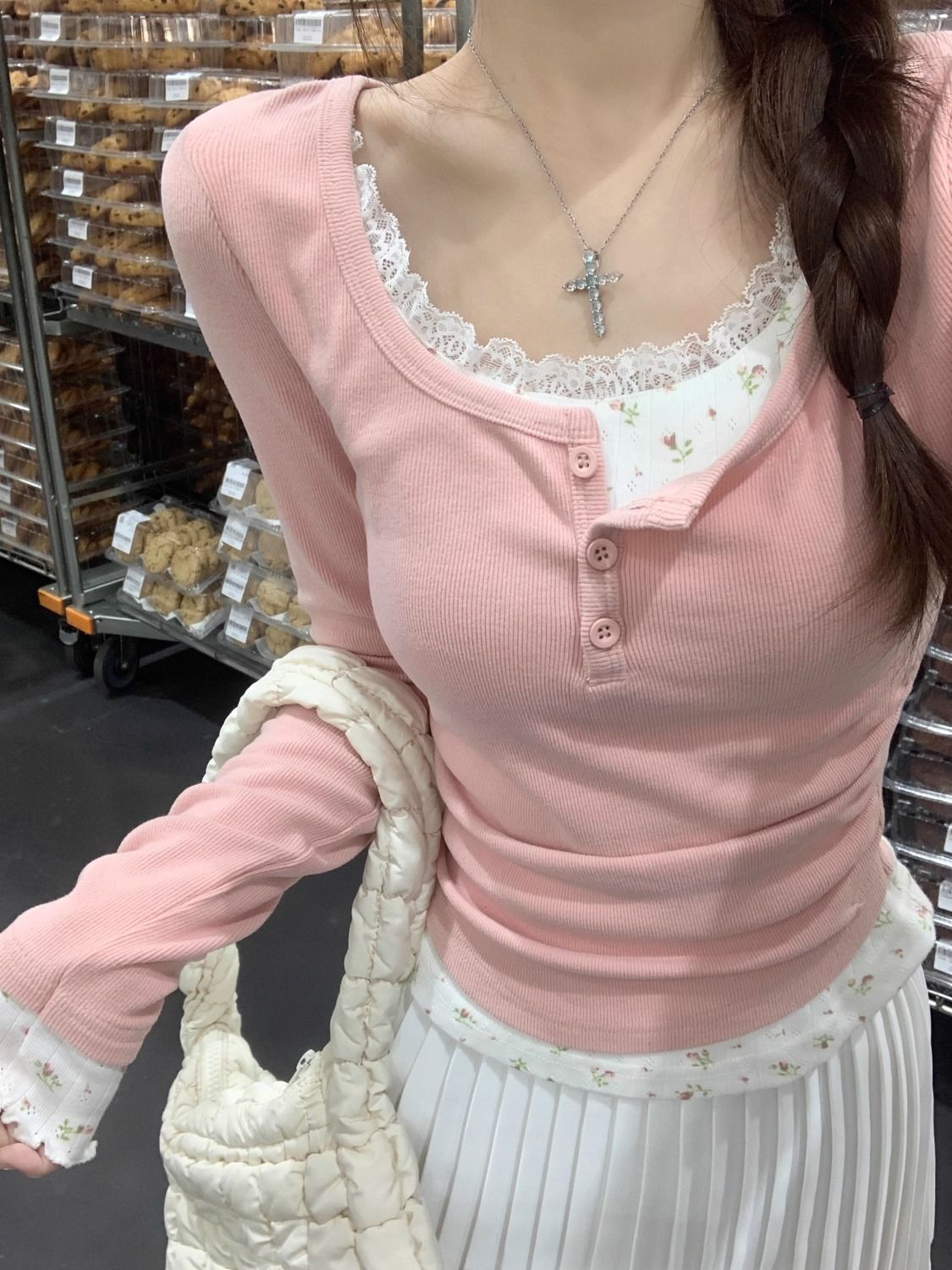 2026 Pink Floral Two-piece Cre - огляд і ціна Undershirt Crew Neck